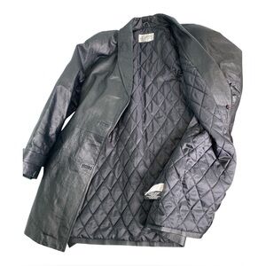 Women’s  100% Leather Black Jacket 3/4 Length, Belt Medium Liz Baker Essentials